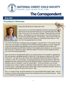 The Correspondent Newsletter Winter 2022 from Christ Child Society of Pasadena